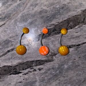 3 Belly Button Ring Set Orange